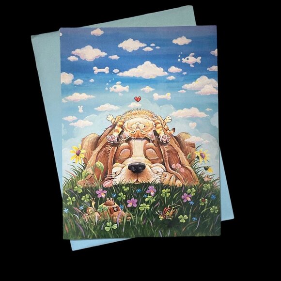 Leanin Tree Greeting Card & Magnet Set LAZY DAY AFTERNOON Cat Dog Gary Patterson - Picture 2 of 16